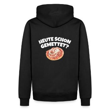 HEUTE SCHON GEMETTET? - METTBRÖTCHEN - Männer Premium Bio Hoodie - Schwarz - Hinten - Nico (187cm)