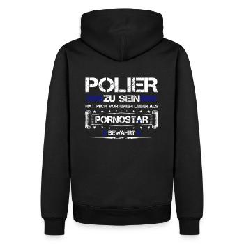 POLIER ZU SEIN.... - Männer Premium Bio Hoodie - Schwarz - Hinten - Nico (187cm)