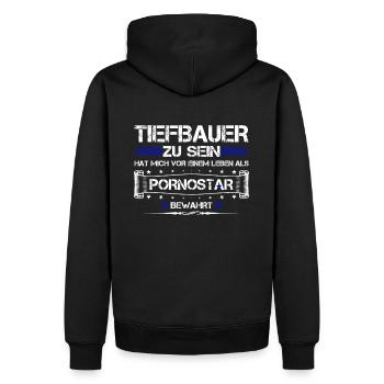TIEFBAUER ZU SEIN.... - Männer Premium Bio Hoodie - Schwarz - Hinten - Nico (187cm)