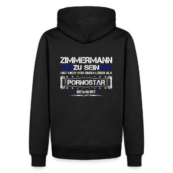 ZIMMERMANN LUSTIGER SPRUCH GESCHENK - Männer Premium Bio Hoodie - Schwarz - Hinten - Nico (187cm)