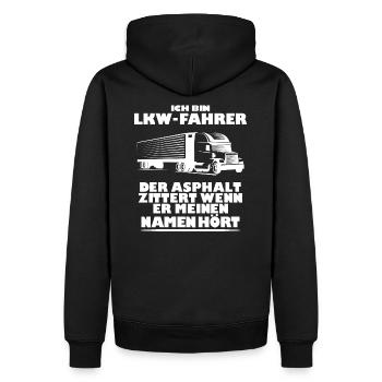 LKW FAHRER LUSTIGER SPRUCH GESCHENK - Männer Premium Bio Hoodie - Schwarz - Hinten - Nico (187cm)