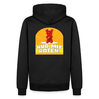 NUR MIT ROTEN - GUMMIBÄR - Männer Premium Bio Hoodie - Schwarz - Hinten - Nico (187cm)
