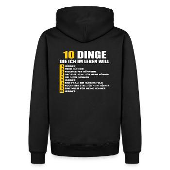 10 DINGE DIE ICH IM LEBEN WILL - HÜHNER - Männer Premium Bio Hoodie - Schwarz - Hinten - Nico (187cm)