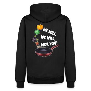 WE WILL WOK YOU - Männer Premium Bio Hoodie - Schwarz - Hinten - Nico (187cm)