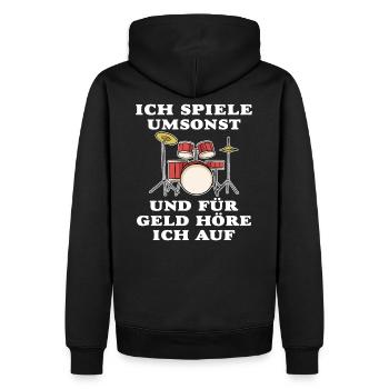 ICH SPIELE UMSONST - SCHLAGZEUG DRUMS - Männer Premium Bio Hoodie - Schwarz - Hinten - Nico (187cm)