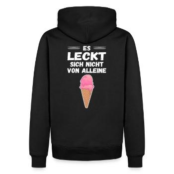 ES LECKT SICH NICHT VON ALLEINE - EISCREME - Männer Premium Bio Hoodie - Schwarz - Hinten - Nico (187cm)