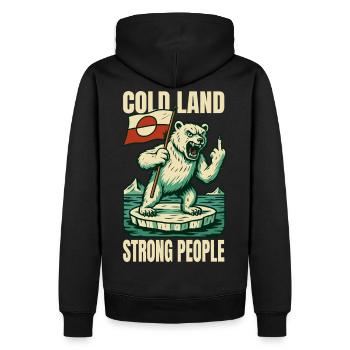 Cold Land Strong People Greenland Is Not For Sale - Männer Premium Bio Hoodie - Schwarz - Hinten - Nico (187cm)