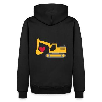 ★ Design colors can be changed ★ Excavator, heart in shovel - Men’s Premium Organic Hoodie - black - Back - Nico (187cm)