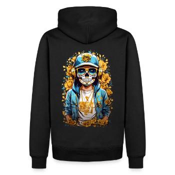 Goldene Zucker Schädel - Männer Premium Bio Hoodie - Schwarz - Hinten - Nico (187cm)