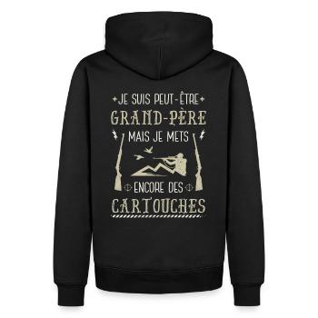 Grand Père Chasseur Humour Chasse Papy Papi Pépé - Sweat à capuche Premium bio Homme - noir - Dos - Nico (187cm)