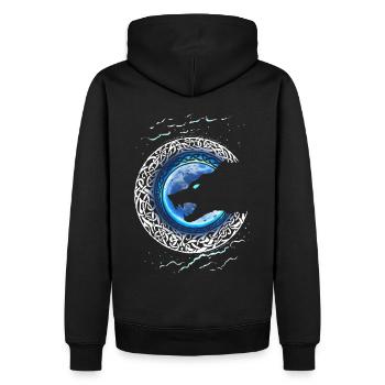 Fenrir Wolf - Blauer Mond - Odin - Nordische Nacht - Männer Premium Bio Hoodie - Schwarz - Hinten - Nico (187cm)
