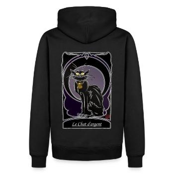 Chat d'argent folklore Bretagne Gascogne Provence - Sweat à capuche Premium bio Homme - noir - Dos - Nico (187cm)