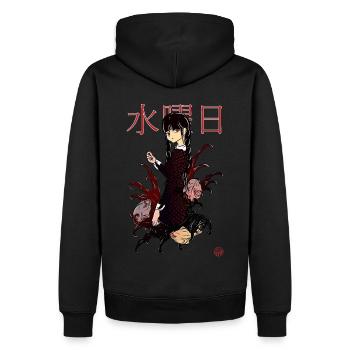Mittwoch und Piranhas in Manga - Männer Premium Bio Hoodie - Schwarz - Hinten - Nico (187cm)