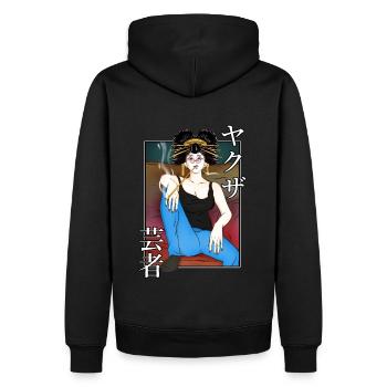 Geisha Yakuza auf der Couch - Männer Premium Bio Hoodie - Schwarz - Hinten - Nico (187cm)