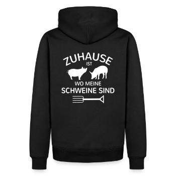 Schweine Schwein Bauer Sprüche Landwirt Mistgabel - Männer Premium Bio Hoodie - Schwarz - Hinten - Nico (187cm)