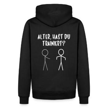 HAST DU TRAINIERT? LUSTIGE BODYBUILDER FITNESS - Männer Premium Bio Hoodie - Schwarz - Hinten - Nico (187cm)