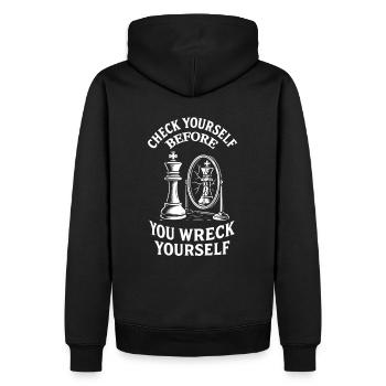 Check Yourself Lustiger Schachspieler Spruch - Männer Premium Bio Hoodie - Schwarz - Hinten - Nico (187cm)