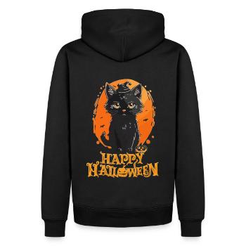 Happy Halloween - Schwarze Katze - Männer Premium Bio Hoodie - Schwarz - Hinten - Nico (187cm)