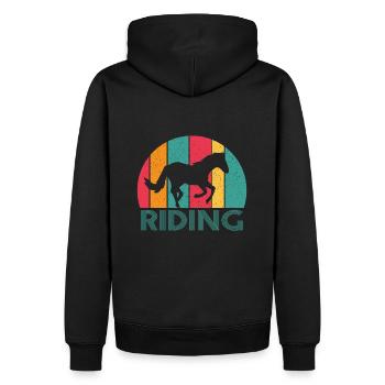 Pferde Reiter Retro Vintage Design - Männer Premium Bio Hoodie - Schwarz - Hinten - Nico (187cm)