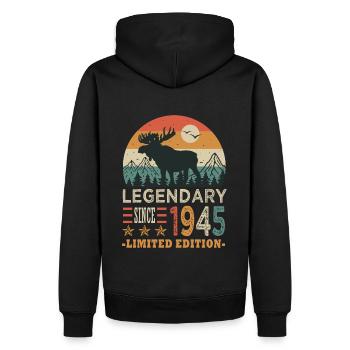 1945 legendary anniversaire Né en 1945 - Sweat à capuche Premium bio Homme - noir - Dos - Nico (187cm)