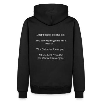 L’univers vous aime - Sweat à capuche Premium bio Homme - noir - Dos - Nico (187cm)