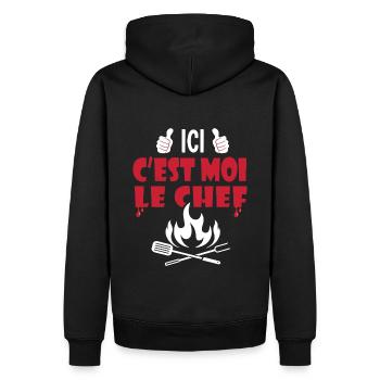 ici c est moi le chef cadeau papa barbecue - Sweat à capuche Premium bio Homme - noir - Dos - Nico (187cm)