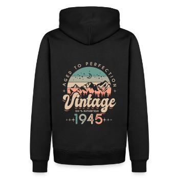 1945 Vintage anniversaire Né en 1945 - Sweat à capuche Premium bio Homme - noir - Dos - Nico (187cm)