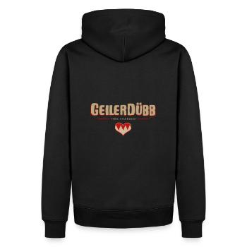 "Geiler Dübb" fränkischer Dialekt Übersetzer - Männer Premium Bio Hoodie - Schwarz - Hinten - Nico (187cm)