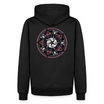 IVY Tinte Design: MANDALA Einhorn und Pink - Männer Premium Bio Hoodie - Schwarz - Hinten - Nico (187cm)