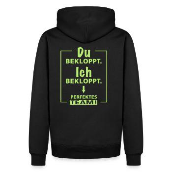Du bekloppt - Ich bekloppt - perfektes Team - 2fgb - Männer Premium Bio Hoodie - Schwarz - Hinten - Nico (187cm)