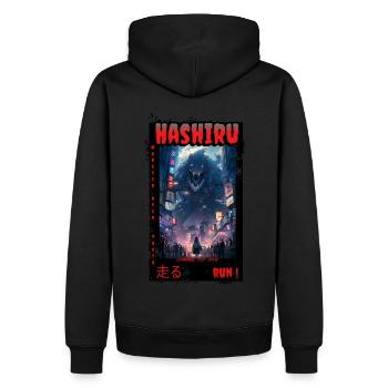 Monster over Tokyo - Männer Premium Bio Hoodie - Schwarz - Hinten - Nico (187cm)