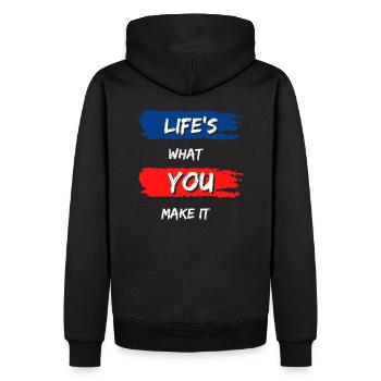 Das Leben ist das, was du daraus machst - Männer Premium Bio Hoodie - Schwarz - Hinten - Nico (187cm)