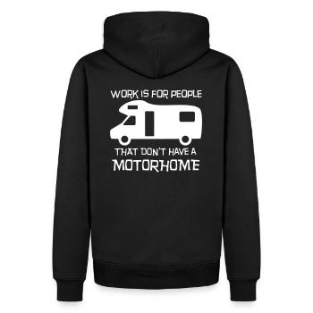 Motorhome - work is for people - Männer Premium Bio Hoodie - Schwarz - Hinten - Nico (187cm)