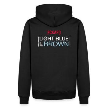 FCKAFD | NEW BROWN - Männer Premium Bio Hoodie - Schwarz - Hinten - Nico (187cm)