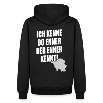 Ich kenne enner - Saarland Saarländer Spruch - Männer Premium Bio Hoodie - Schwarz - Hinten - Nico (187cm)