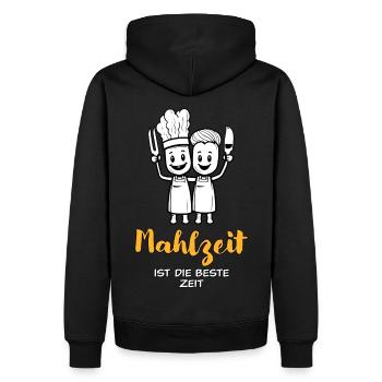 Mahlzeit Ist Die Beste Zeit - hell - Männer Premium Bio Hoodie - Schwarz - Hinten - Nico (187cm)