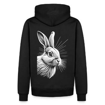 Houblon doux : Le lapin au blanc délicat - Sweat à capuche Premium bio Homme - noir - Dos - Nico (187cm)