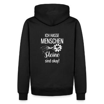 Ich hasse Menschen. Steine sind okay. Sprüche - Männer Premium Bio Hoodie - Schwarz - Hinten - Nico (187cm)