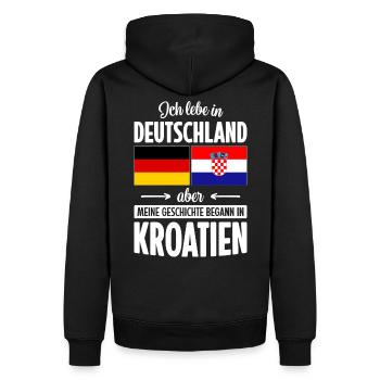 MEINE GESCHICHTE BEGANN IN KROATIEN - Männer Premium Bio Hoodie - Schwarz - Hinten - Nico (187cm)