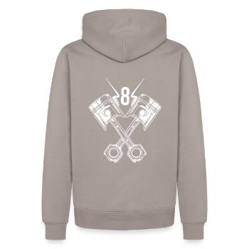 Moteur V8, muscle car, amateur de voiture - Sweat à capuche Premium bio Homme - taupe - Dos - Nico (187cm)