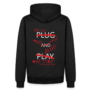 Plug and Play? - Männer Premium Bio Hoodie - Schwarz - Hinten - Nico (187cm)