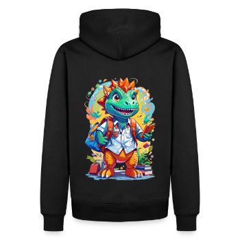 Lustiges Dinosaurier Motiv - Männer Premium Bio Hoodie - Schwarz - Hinten - Nico (187cm)
