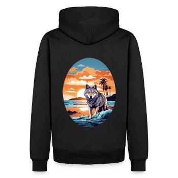 Loup sur la plage - Sweat à capuche Premium bio Homme - noir - Dos - Nico (187cm)