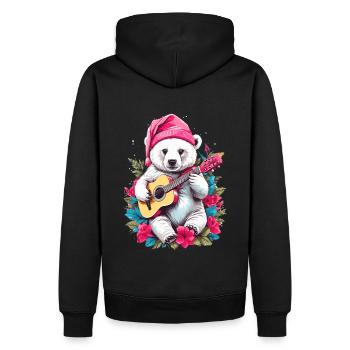Ours polaire mignon avec guitare - Sweat à capuche Premium bio Homme - noir - Dos - Nico (187cm)