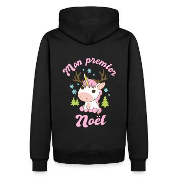 Mon premier noël naissance bébe fille grossesse - Sweat à capuche Premium bio Homme - noir - Dos - Nico (187cm)