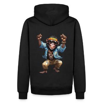 singe chimpanzé hippie fou avec des lunettes de soleil - Sweat à capuche Premium bio Homme - noir - Dos - Nico (187cm)