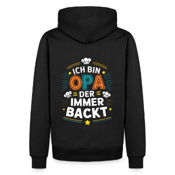 Ich bin der Opa der immer backt lustiger Opaspruch - Männer Premium Bio Hoodie - Schwarz - Hinten - Nico (187cm)