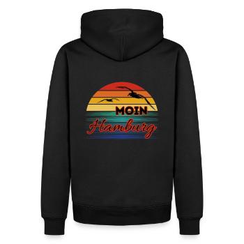 Moin Hamburg mit Möwe im Retro Style - Männer Premium Bio Hoodie - Schwarz - Hinten - Nico (187cm)