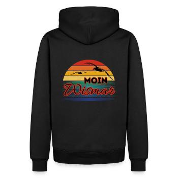 Moin Wismar avec mouette dans un style rétro - Sweat à capuche Premium bio Homme - noir - Dos - Nico (187cm)