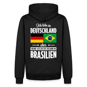 MEINE GESCHICHTE BEGANN IN BRASILIEN - Männer Premium Bio Hoodie - Schwarz - Hinten - Nico (187cm)